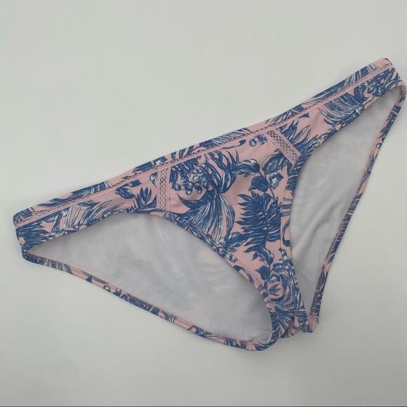 ASOS Swim Pink & Blue Tropical Print Low Rise Bikini Bottoms Size 12 - Picture 1 of 7